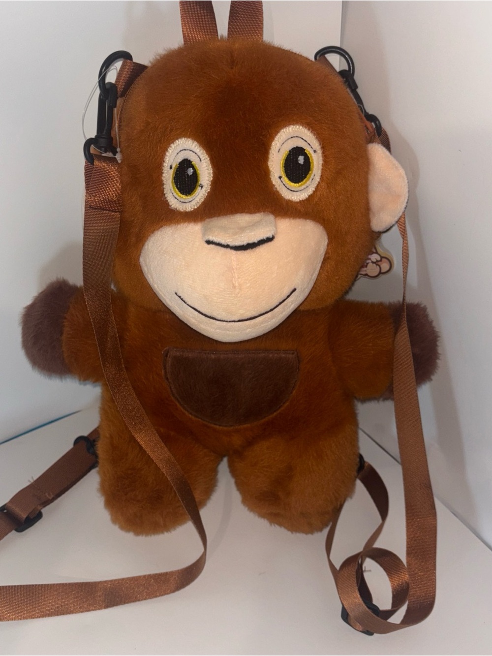 Plush Monkey Kids Crossbody Backpack - Brown